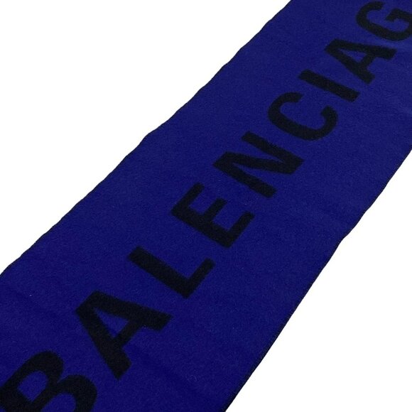 Auth BALENCIAGA - Navy Black Wool Scarf - Picture 5 of 5
